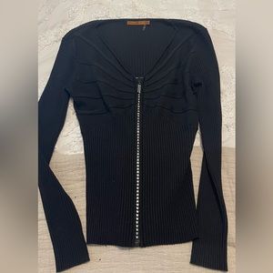 Zipper black bling sweater long sleeve top